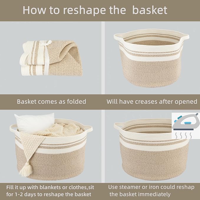 XUANGUO Extra Large Cotton Rope Round Storage Basket 22" x 14" | Woven basket - Image 7