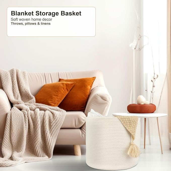 XUANGUO Cotton Rope Basket For Girls Boys Kids 16”X14” White | Baby Laundry - Image 5
