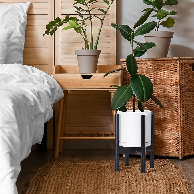 D'vine Dev Ceramic Pot with Ebony Wood Stand, 8 in, 55-B-M-1 | Mid-Century - Image 4