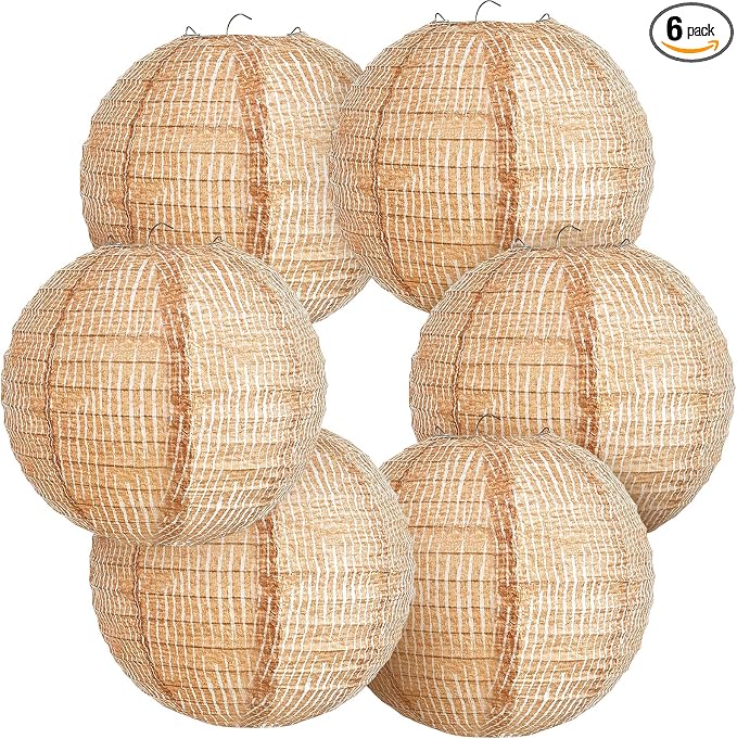 6 Pcs Print Burlap Paper Lanterns Classroom Decor, 10 Inch | Boho Hanging Decor by Hortsun