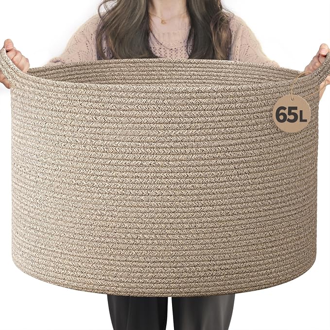 INDRESSME Large Woven Wicker Blanket Basket Living Room, 65L | 19.7" x 12.6" by INDRESSME