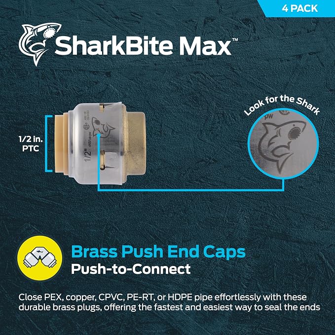 SharkBite Max 1/2 Inch Push Cap, Push to Connect Brass Plumbing Fitting - Image 2