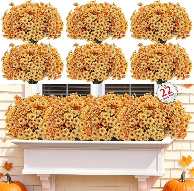 22 Pack Artificial Fall Flowers Mums by Powbrace