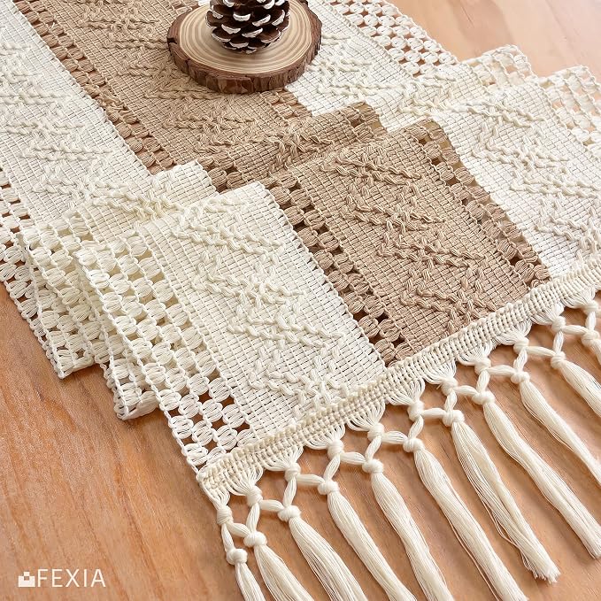 Boho Table Runner 12x72 for Fall Home Decor Tassels Dresser Runner | 72 Inches - Image 4