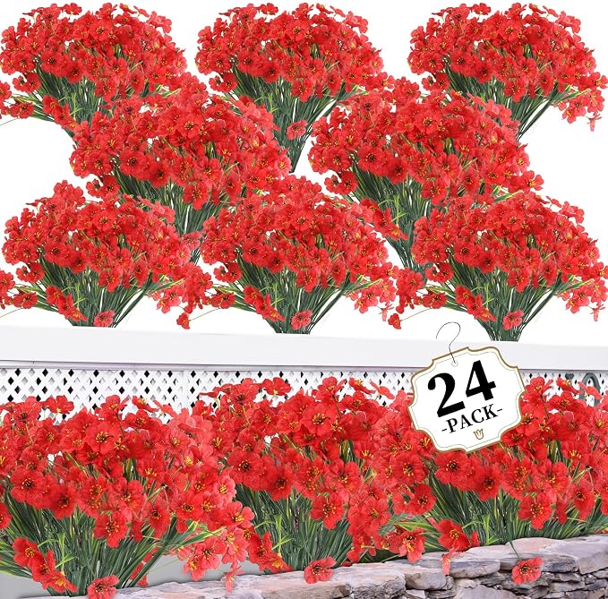 ColoPlay 24 Bundles Red Artificial Flowers by ColoPlay