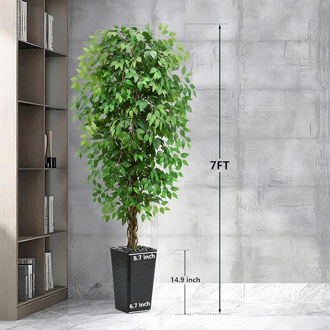 7FT Artificial Ficus Tree, 84 Inch Realistic Faux Silk Ficus Floor Plant - Image 9