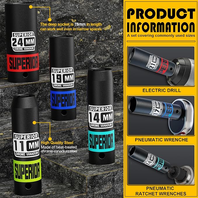 14 Piece 1/2" Drive Impact Socket Set, 8 mm - 24 mm Deep Socket - Image 4