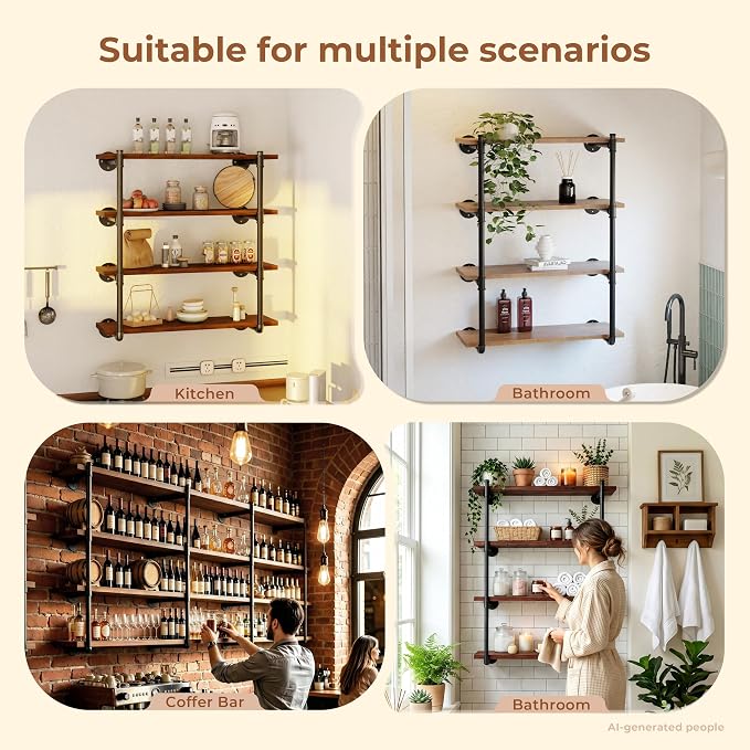 Industrial Wall Mount Pipe Shelf Brackets, Open Bookshelf Brackets - Image 3