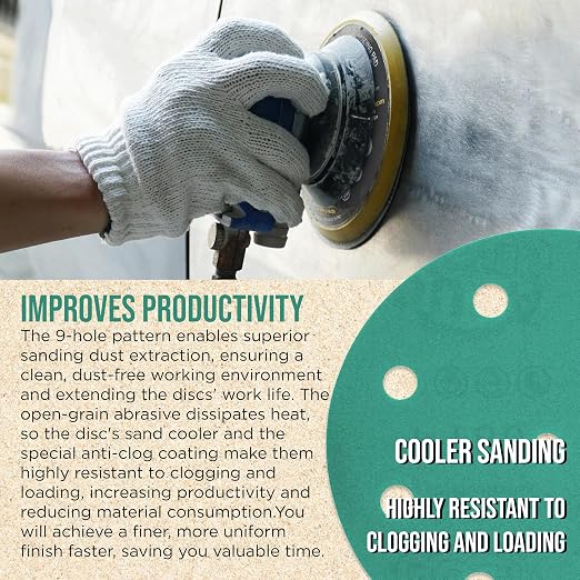 Dura-Gold Premium 180 Grit 5" Green Film Sanding Discs, 9-Hole Pattern - Image 5