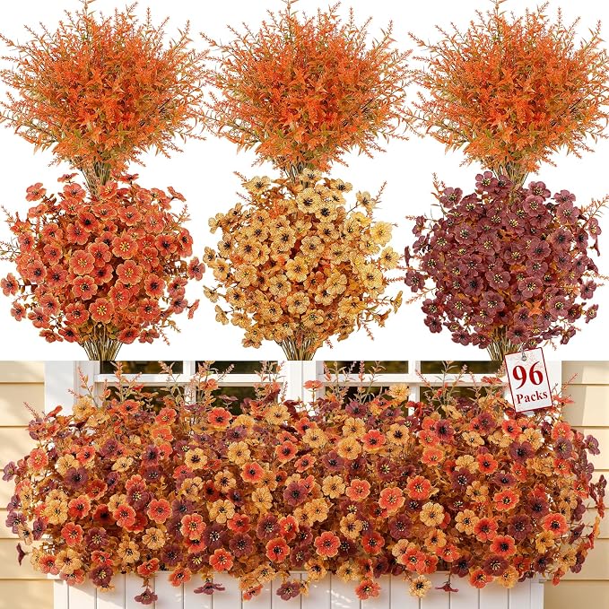 SHareconn 96Pcs Artificial Fall Flowers UV Resistant Fake Mums by SHareconn