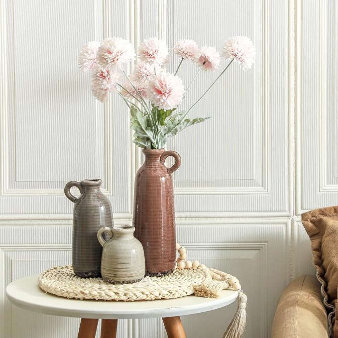 Ceramic Vases Set of 3, Neutral Rustic Farmhouse Vase - Image 8