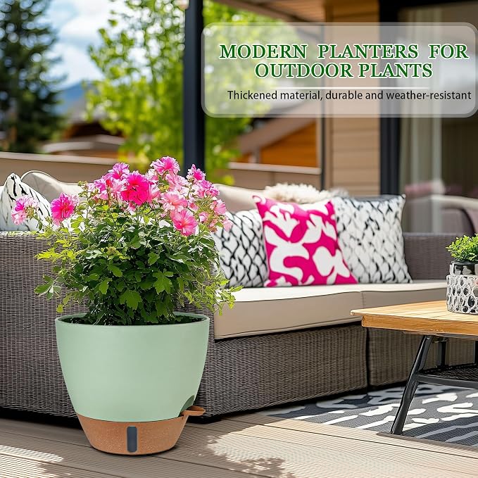 2 Pack 10 inch Plant Pots, Plastic Self Watering Planters | Drainage Holes - Image 7
