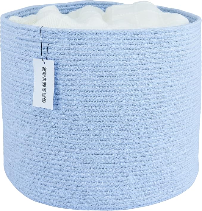 XUANGUO Cotton Rope Basket For Girls Boys Kids 16”X14 Blue | Baby Laundry by XUANGUO