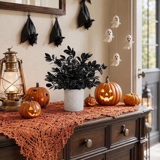 Der Rose 3 Pack Black Eucalyptus Fake Plantsfor Halloween Bathroom Decor | - Image 2