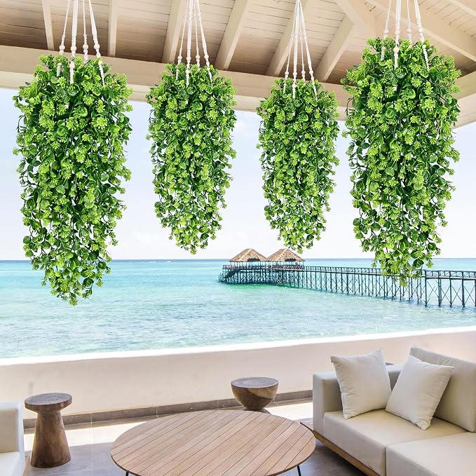 4Pcs Fake Hanging Plants 3ft Fake Plants Vines Greenery | UV Resistant Fake - Image 5