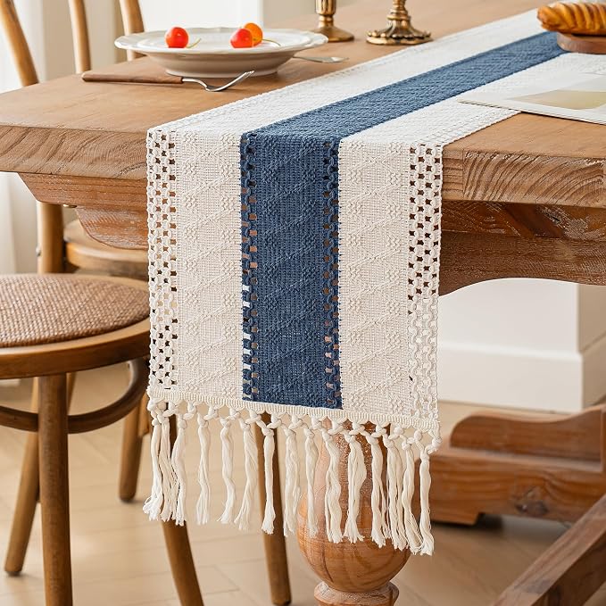 Boho Table Runner for Home Decor 12x60 Blue Fall Rustic Decorations | 60 Inches - Image 4