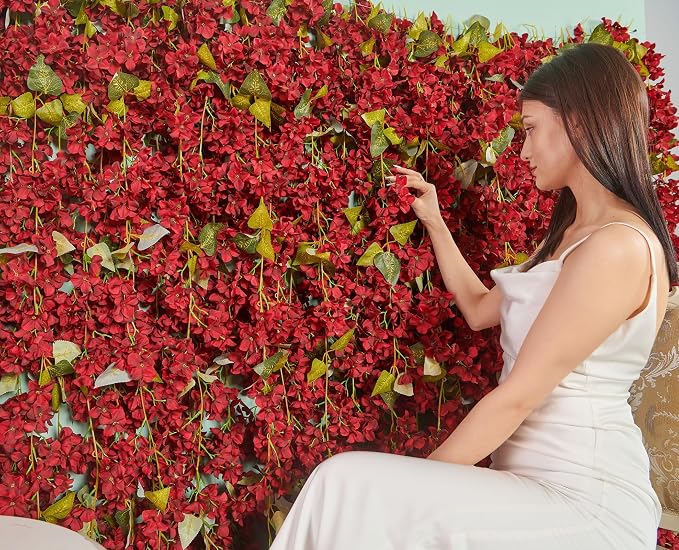 Artificial Flower Garland 2pcs 5.6ft Floral Hydrangea Vine Decor Red Flower | - Image 4