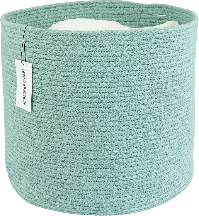 XUANGUO Cotton Rope Basket For Girls Boys Kids 16”X14” green | Baby Laundry by XUANGUO