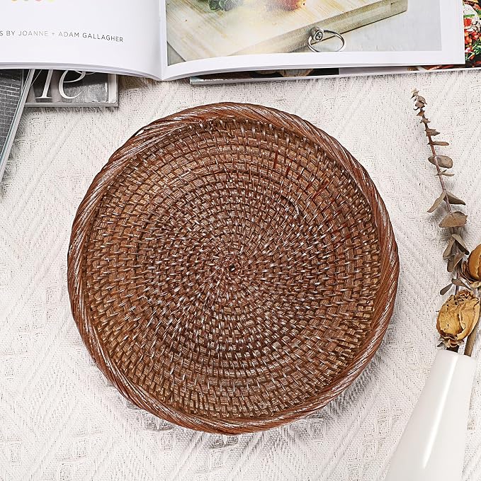 Hipiwe Small Key Basket Bowl for Entryway 7.6" Round Wicker Basket - Image 7