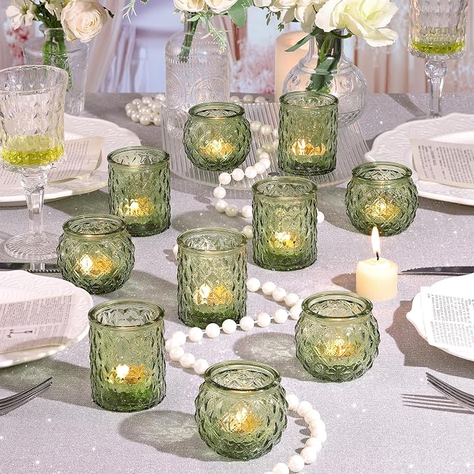 NITIME 12Pcs Assorted Green Votive Candle Holders, Tea Lights Candle Holder - Image 4