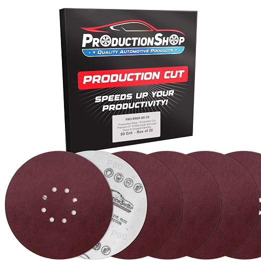 ProductionShop Premium 9" Red 8-Hole Pattern 80 Grit Sanding Discs, Box of 20 by ProductionShop