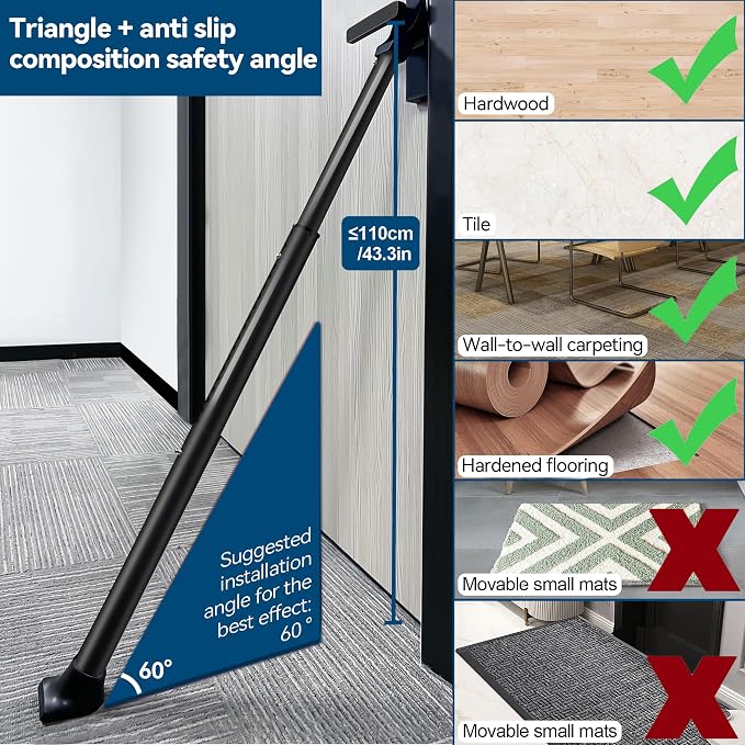 Rerishom 2 Pack Door Security Bar, Heavy Duty Door Stopper Jammer | Locking - Image 9