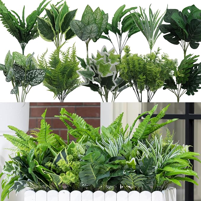 14PCS Artificial Plants Outdoor, Faux Fern Flower Greenery Stem by GreenMoon