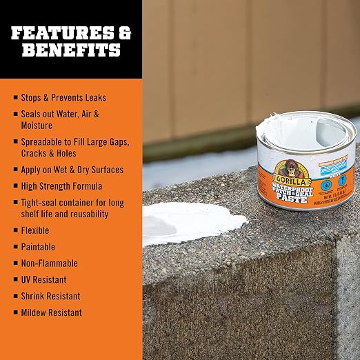 Gorilla Waterproof Patch & Seal Rubberized Sealant Paste, 1lb Can | Fills Large - Image 2