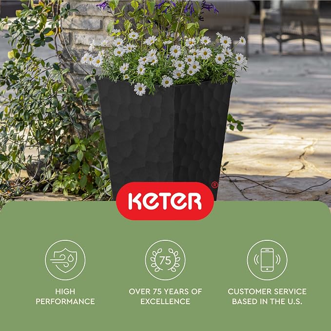 Keter Stone Tapered Planter Set of 2, Tall 26.4‑Inch Resin Outdoor Flower Pots - Image 11