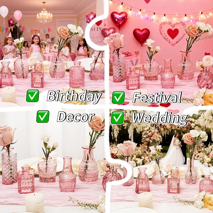 Clear Pink Glass Bud Vase Set of 22 Pcs, Small Bud Vases in Bulk, Glass Crystal - Image 7
