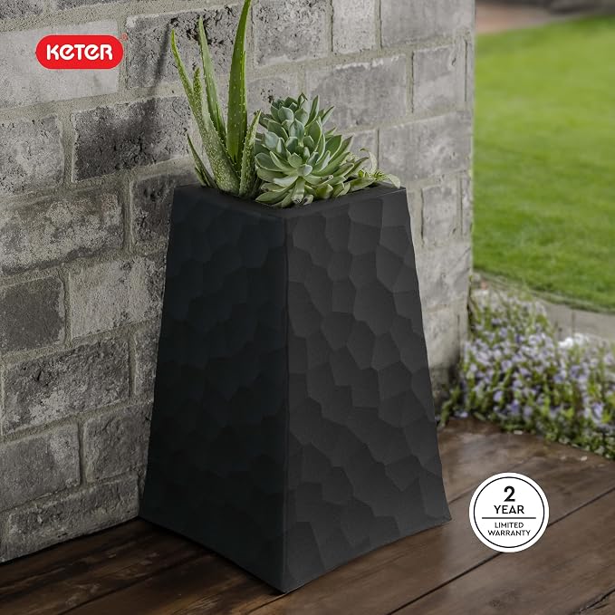 Keter Stone Tapered Planter Set of 2, Tall 26.4‑Inch Resin Outdoor Flower Pots - Image 10