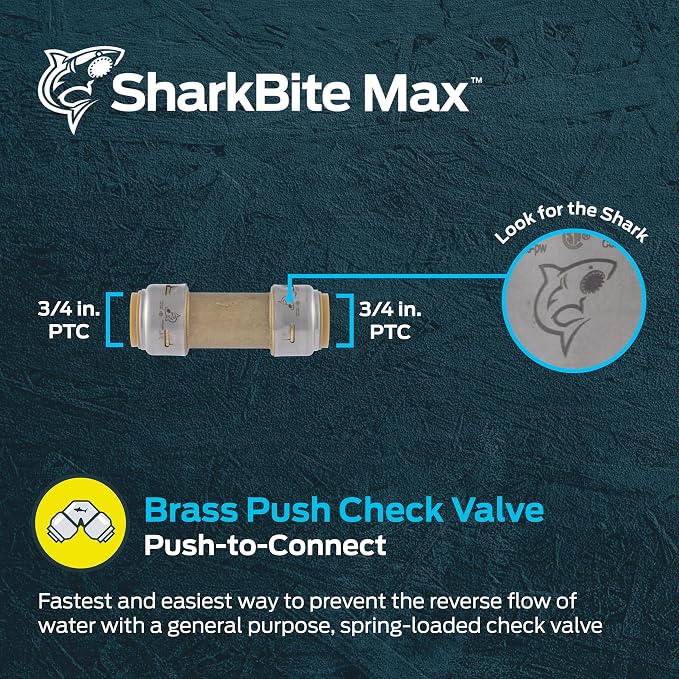 SharkBite Max 3/4 Inch Check Valve, Push to Connect Brass Plumbing Fitting - Image 2