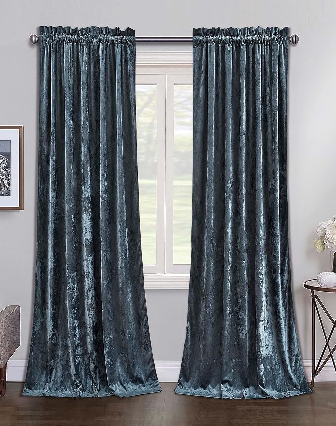 Chezmoi Collection Lux Storm Blue Lush Plush Velvet Curtains 2 Panel Set by ChezmoiCollection
