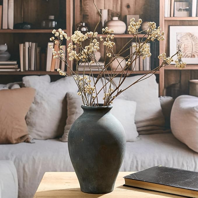 SIDUCAL Ceramic Vintage Flower Vase | 9 Inch Large Pottery Rustic Farmhouse - Image 4