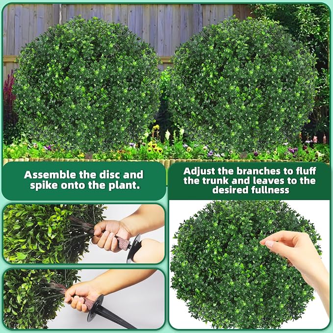 27.5" Artificial Boxwood Topiary Ball Tree, UV Resistant Faux Evergreen Boxwood - Image 6