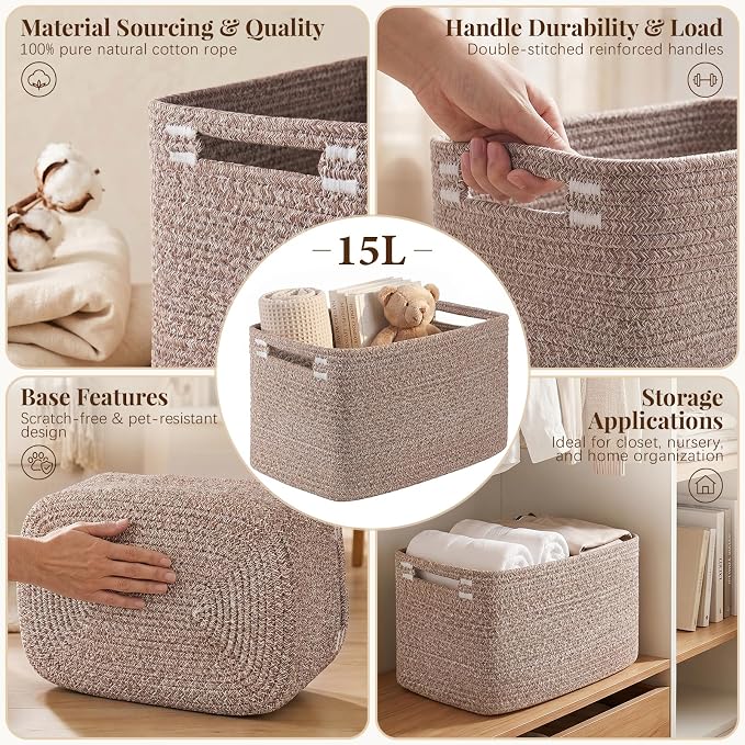 OIASKET 4Packs Natural Cotton Rope Storage Baskets - Image 3