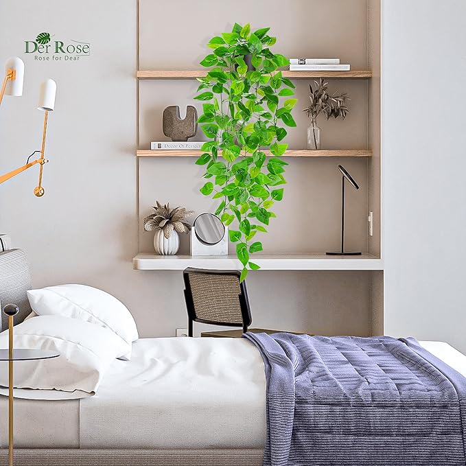 Der Rose 34" Fake Hanging Plant Artificial Pothos Vines Office Shelf Decor | - Image 6