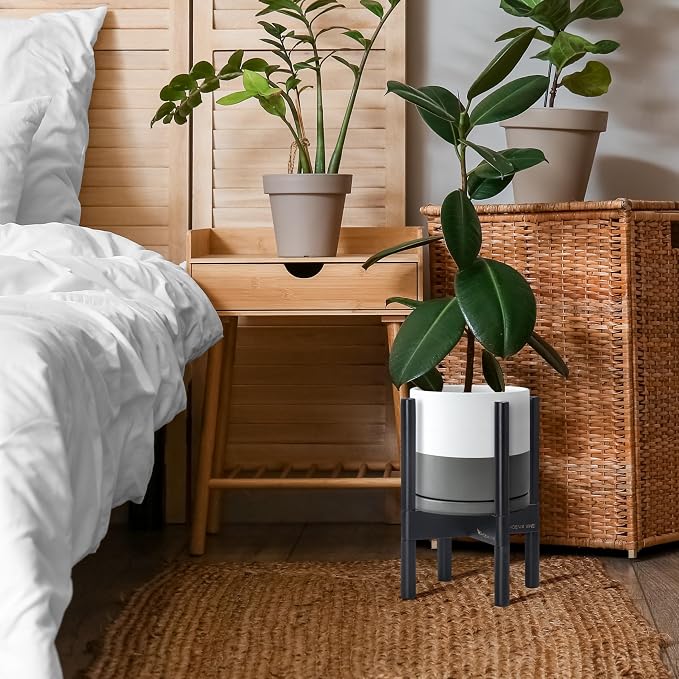 D'vine Dev Ceramic Pot with Ebony Wood Stand, 8 in, 55-B-M-6 | Mid-Century - Image 6