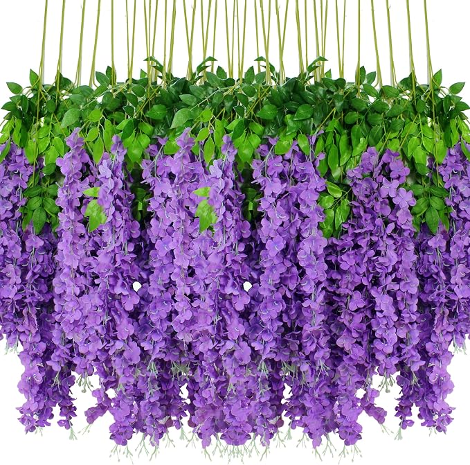 36pcs Artificial Wisteria Flowers 3.6 Feet/Piece Purple Dense Artificial Fake by HanYun