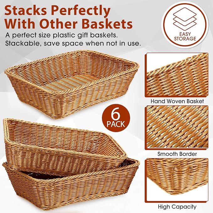 Eccliy 6 Pack Wicker Bread Baskets Woven Serving Basket, 15.8 Inch | Poly - Image 3