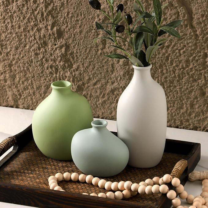 Small Ceramic Vase Set of 3, Modern Neutral Decorative Pottery Vases | Three - Image 5