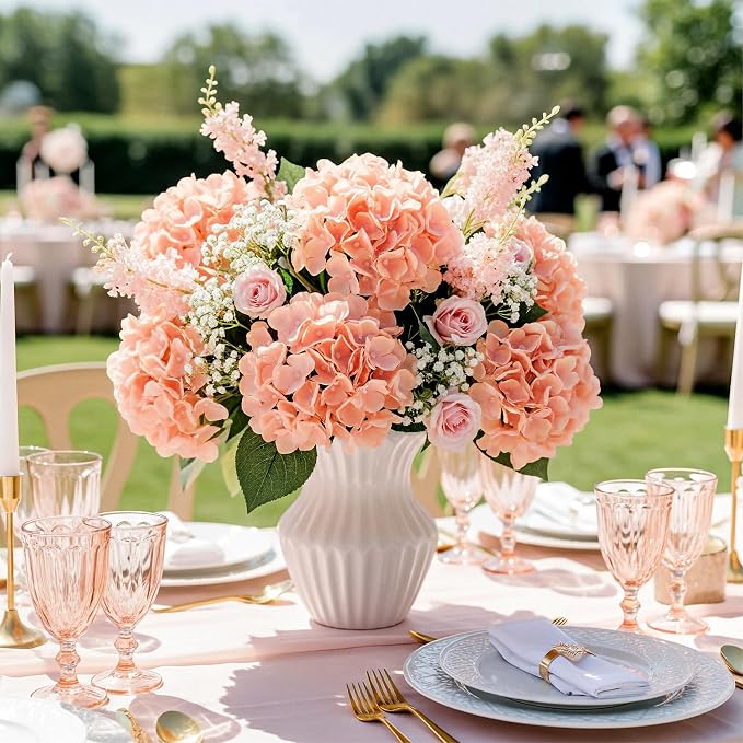 Auihiay 64Pcs Hydrangea Artificial Flowers, Silk Hydrangeas Decor | Light Peach - Image 6