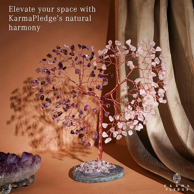 Handmade Healing Crystal Tree of Life Amethyst & Rose Quartz Chakra Tree - Image 4
