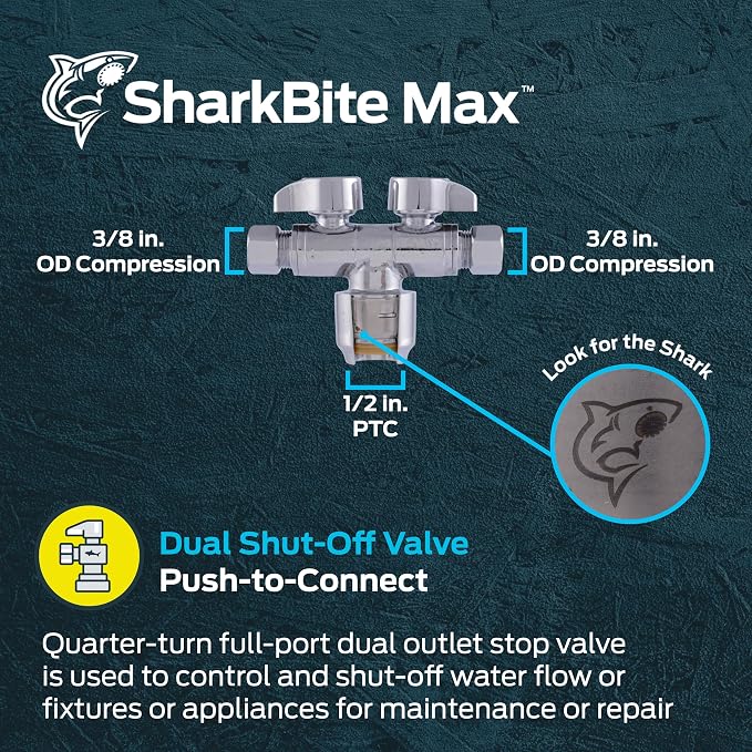 SharkBite Max Dual Shut Off Quarter-Turn Brass Ball Valve, 1/2 Inch Push to - Image 2