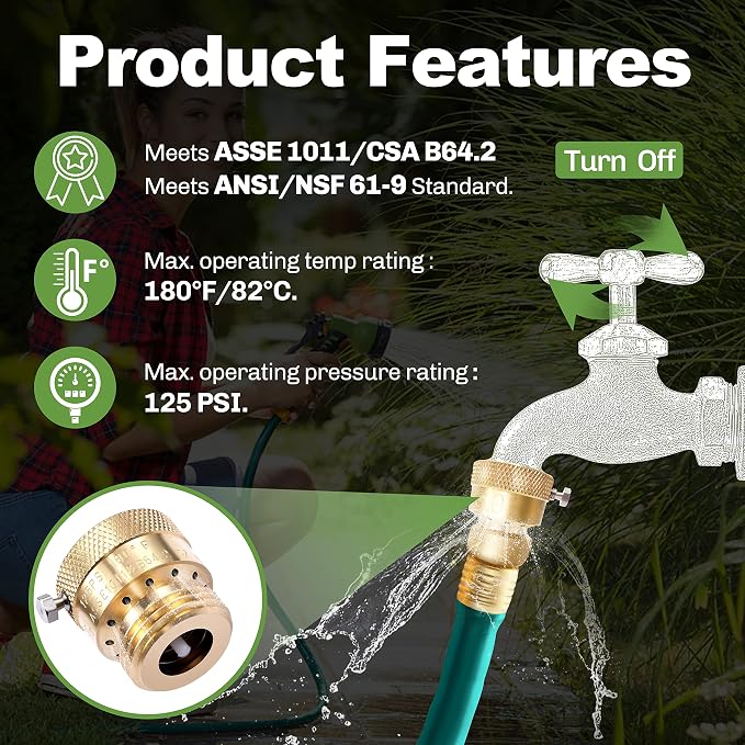 4 Pack Brass 3/4" Inch GHT Hose Bibb Backflow Preventer Vacuum Breaker | - Image 5
