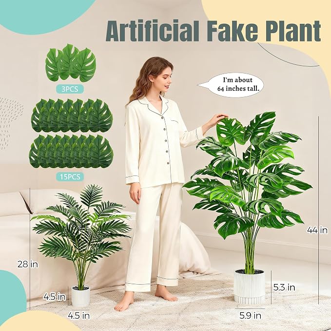 Der Rose 44" Artificial Plants Indoor, Monstera Floor Plant in White Pot | - Image 3