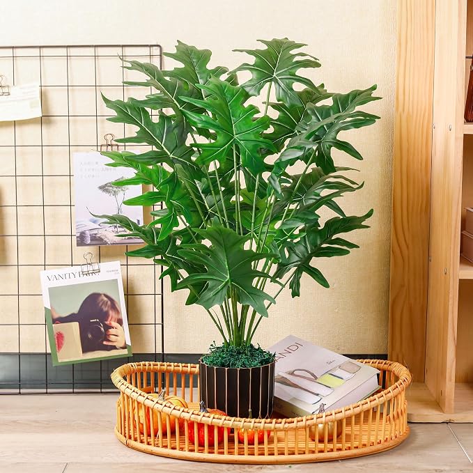 Der Rose 28" Artificial Plants Indoor, Philodendron Plant in Black Gold Pot | - Image 7