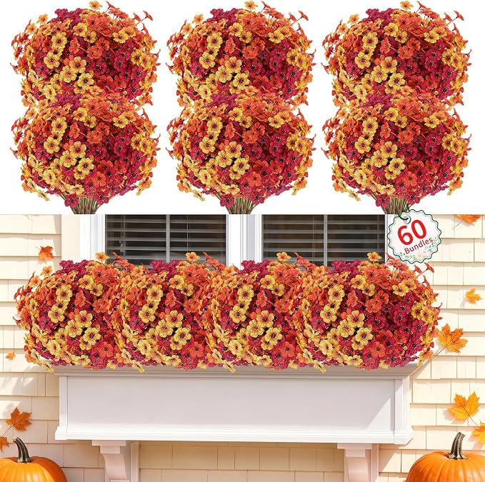 Powbrace 60 Pack Artificial Fall Flowers Mums by Powbrace