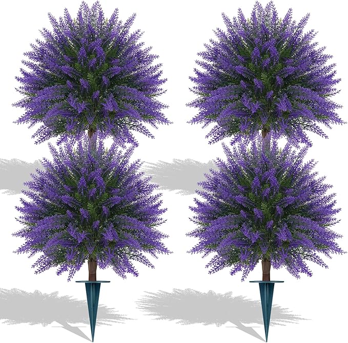 Grooy Artificial 4 Pack Lavender UV Resistant Topiary Ball by FEELTHENEWWORLD