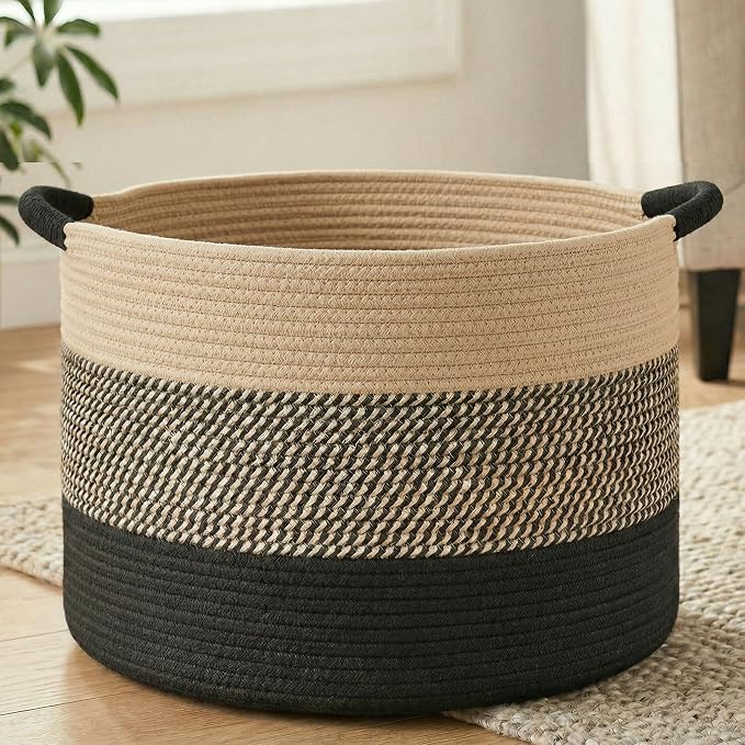 Artfeel 40L Large Cotton Rope Basket, Decorative Woven Blanket Storage by Artfeel
